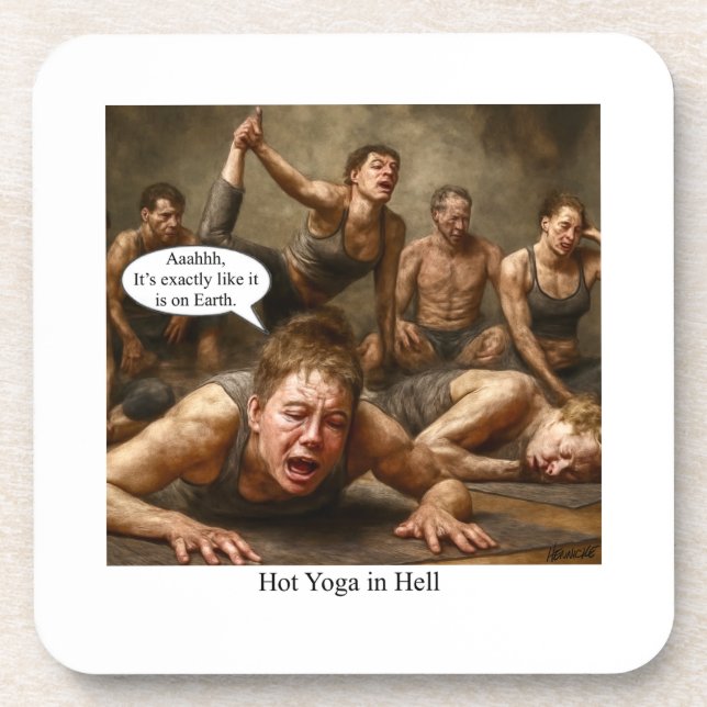 Hot Yoga in Hell. Getränkeuntersetzer (Vorderseite)