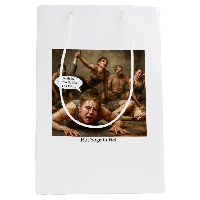 Hot Yoga in Hell. Mittlere Geschenktüte (Vorderseite)