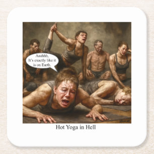 Hot Yoga in Hell. Rechteckiger Pappuntersetzer