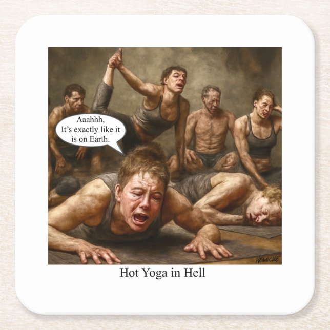 Hot Yoga in Hell. Rechteckiger Pappuntersetzer (Vorderseite)