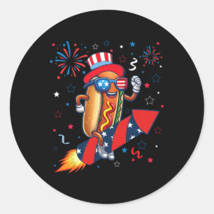 Hotdog 4. Juli Patriotische Rakete und Feuerwerk  Runder Aufkleber