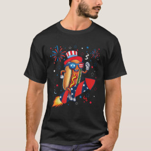 Hotdog 4. Juli Patriotische Rakete und Feuerwerk T-Shirt