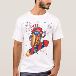 Hotdog 4. Juli Patriotischer Raketen- und Feuerwer T-Shirt