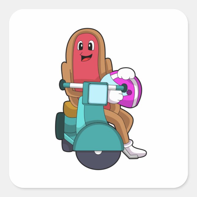 Hotdog als Biker mit Scooter.PNG Quadratischer Aufkleber (Vorderseite)