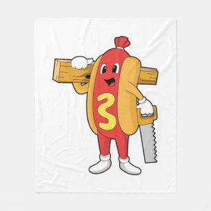 Hotdog als Carpenter mit Säge und Holz Fleecedecke