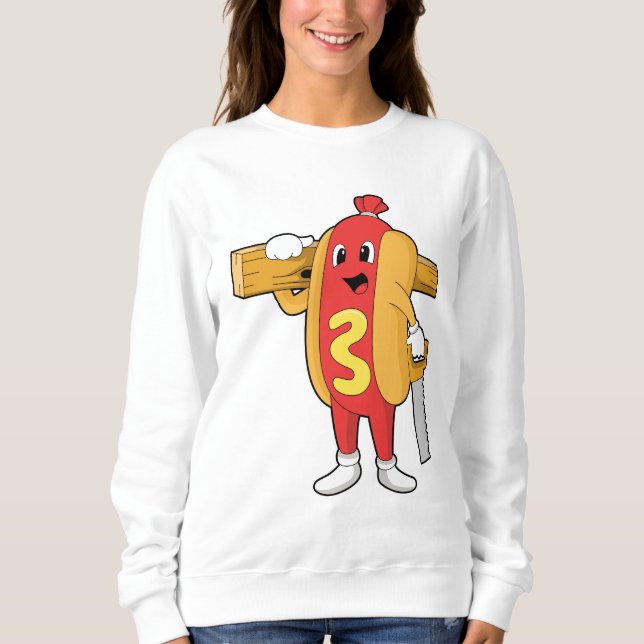 Hotdog als Carpenter mit Säge und Holz Sweatshirt (Vorderseite)