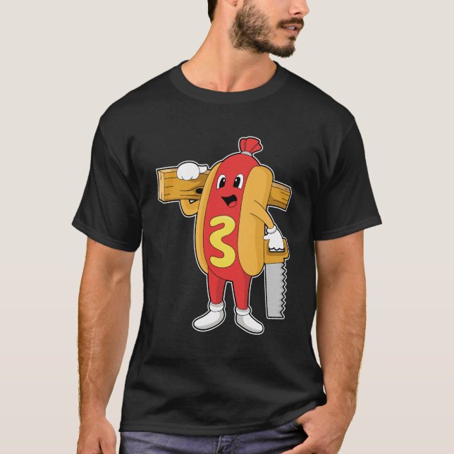 Hotdog als Carpenter mit Säge und Holz T-Shirt (Vorderseite)