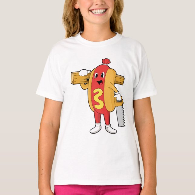 Hotdog als Carpenter mit Säge und Holz T-Shirt (Vorderseite)