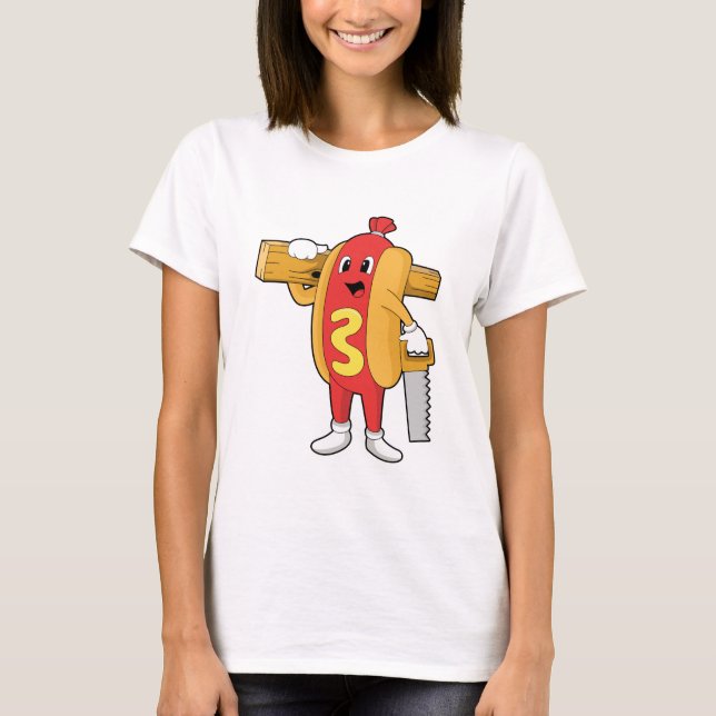 Hotdog als Carpenter mit Säge und Holz T-Shirt (Vorderseite)