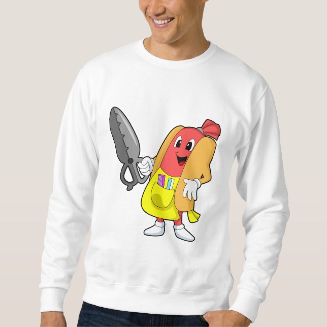 Hotdog als Friseur mit Schere Sweatshirt (Vorderseite)