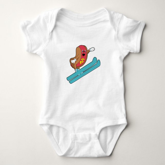 Hotdog als Ski-Jumper mit Ski.PNG Baby Strampler (Vorderseite)