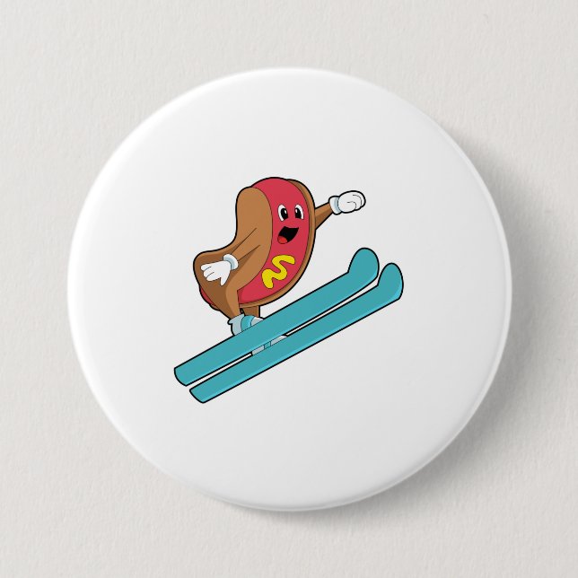 Hotdog als Ski-Jumper mit Ski.PNG Button (Vorderseite)