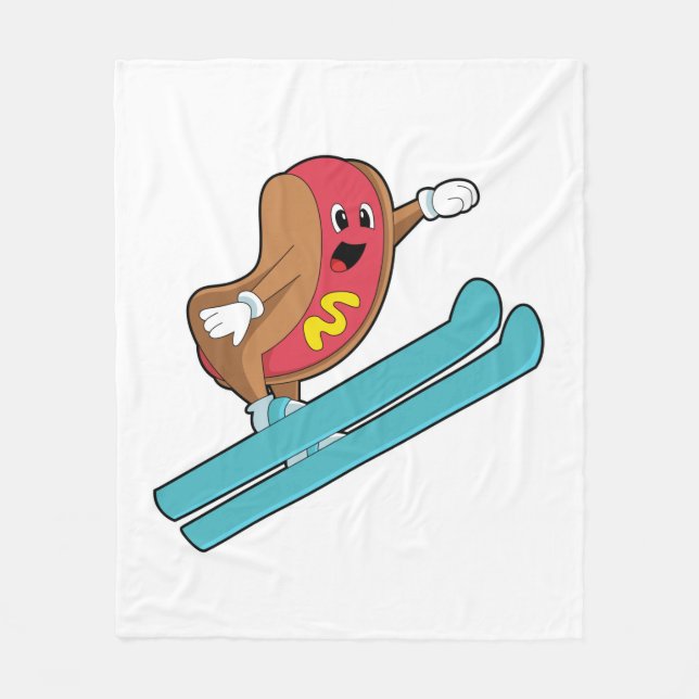 Hotdog als Ski-Jumper mit Ski.PNG Fleecedecke (Vorderseite)