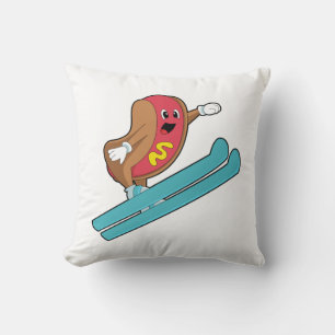 Hotdog als Ski-Jumper mit Ski.PNG Kissen