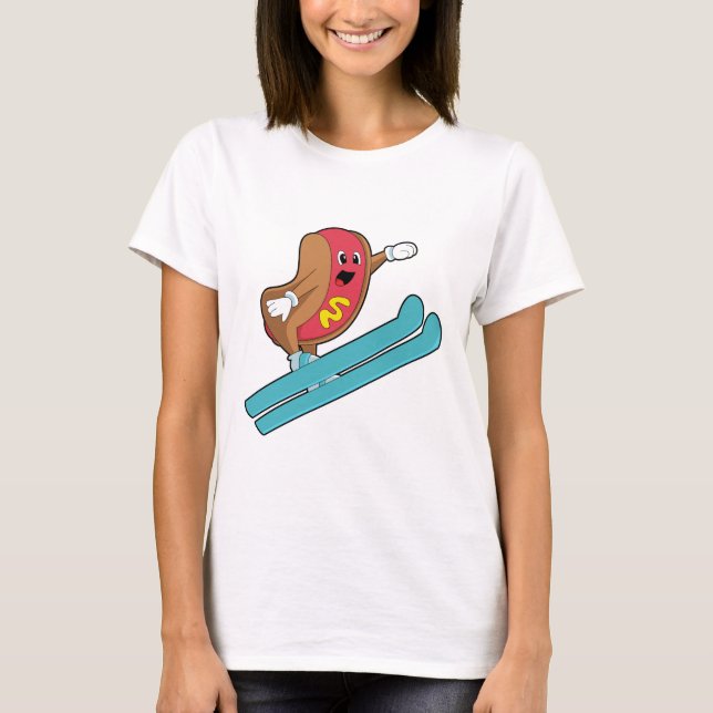 Hotdog als Ski-Jumper mit Ski.PNG T-Shirt (Vorderseite)