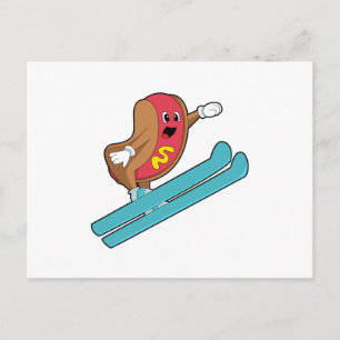 Hotdog als Skispringer mit Ski.PNG Postkarte
