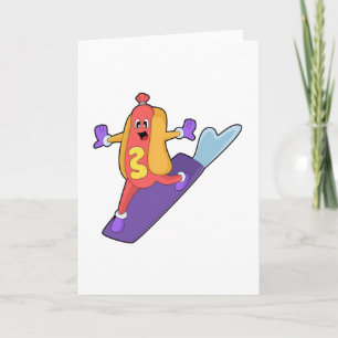 Hotdog als Snowboarder mit Sonowboard Karte