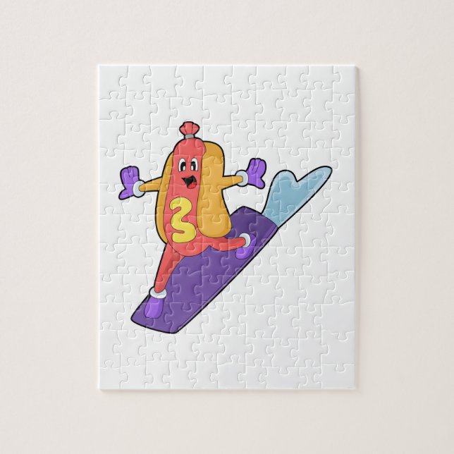 Hotdog als Snowboarder mit Sonowboard Puzzle (Vertikal)