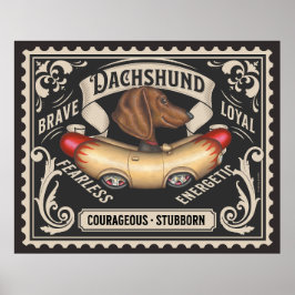 Hotdog-Auto mit niedlicher Dackel Poster