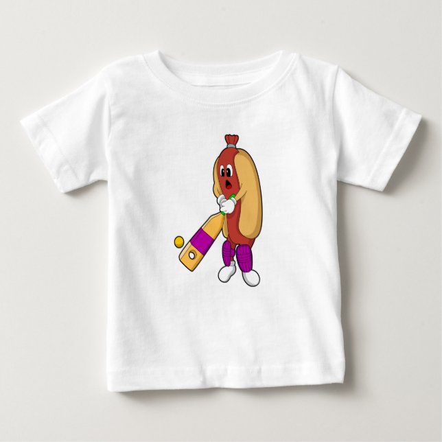 Hotdog bei Cricket mit Cricket-Schläger Baby T-shirt (Vorderseite)