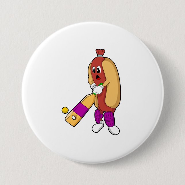 Hotdog bei Cricket mit Cricket-Schläger Button (Vorderseite)