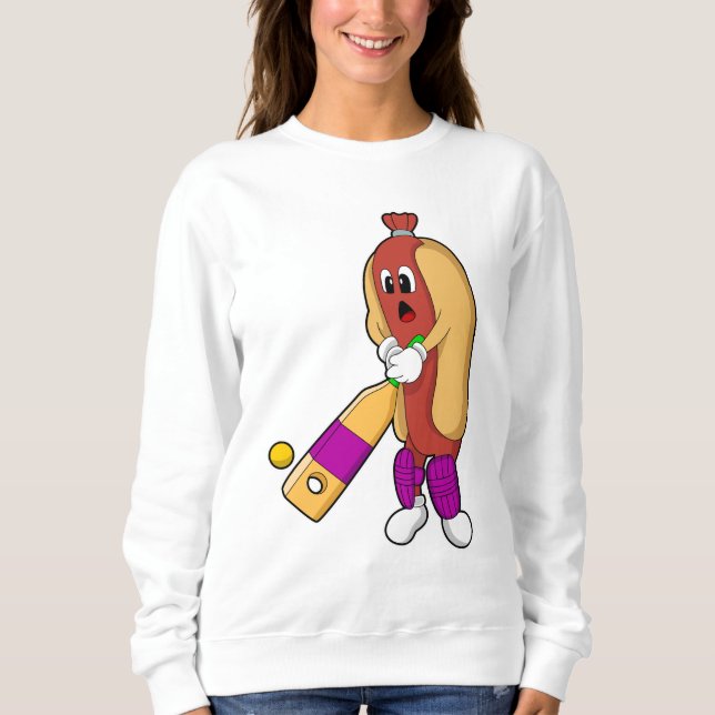 Hotdog bei Cricket mit Cricket-Schläger Sweatshirt (Vorderseite)