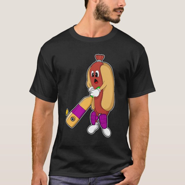 Hotdog bei Cricket mit Cricket-Schläger T-Shirt (Vorderseite)