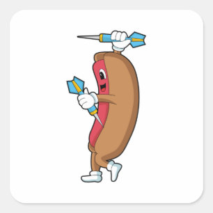 Hotdog bei Darts mit Dart.PNG Quadratischer Aufkleber