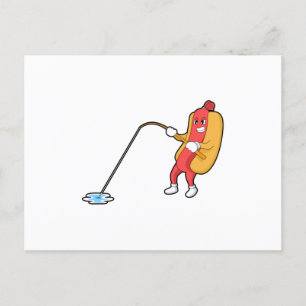 Hotdog beim Angeln mit Angelgestänge Postkarte