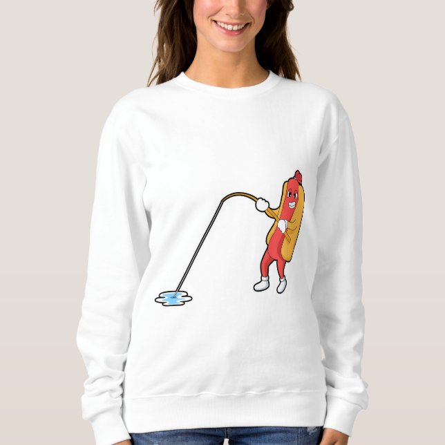 Hotdog beim Angeln mit Angelgestänge Sweatshirt (Vorderseite)
