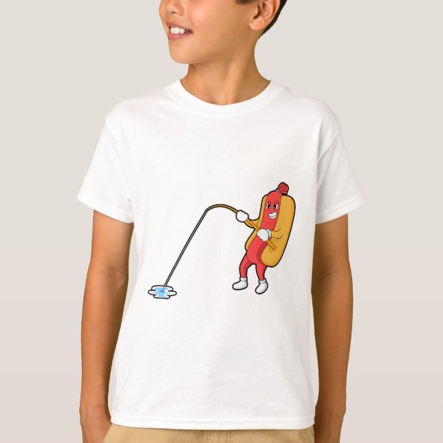 Hotdog beim Angeln mit Angelgestänge T-Shirt (Vorderseite)