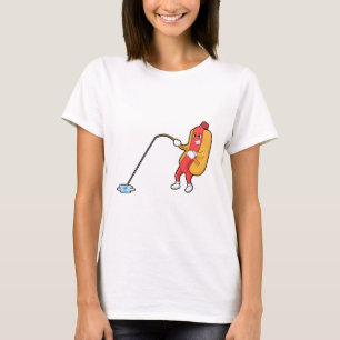 Hotdog beim Angeln mit Angelgestänge T-Shirt