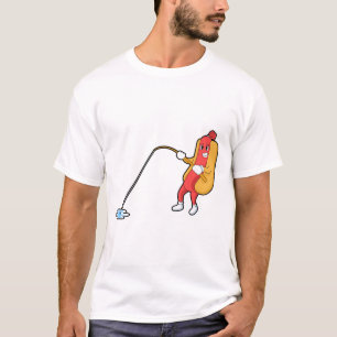 Hotdog beim Angeln mit Angelgestänge T-Shirt