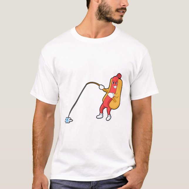 Hotdog beim Angeln mit Angelgestänge T-Shirt (Vorderseite)