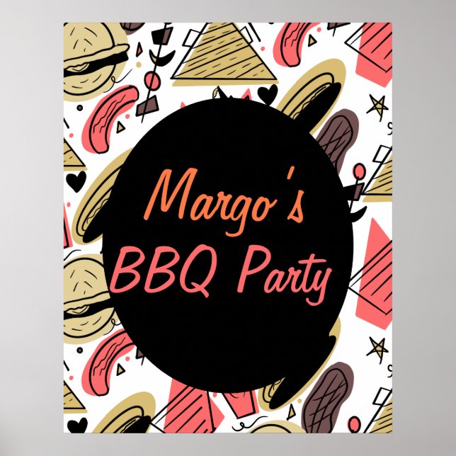 Hotdog Burger Doodle GRILLEN Birthday Pattern Poster (Vorne)