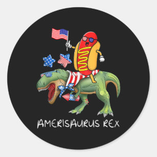 Hotdog Fahrender T Rex Dinosaur 4. Juli Amerisaur Runder Aufkleber