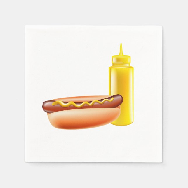 Hotdog mit Senf-Flaschenpapier Napkins Serviette (Vorderseite)