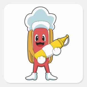 Hotdog mit Senf Quadratischer Aufkleber