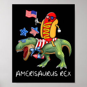 Hotdog-Reitender T-Rex-Dinosaurier 4. Juli Amerisa Poster