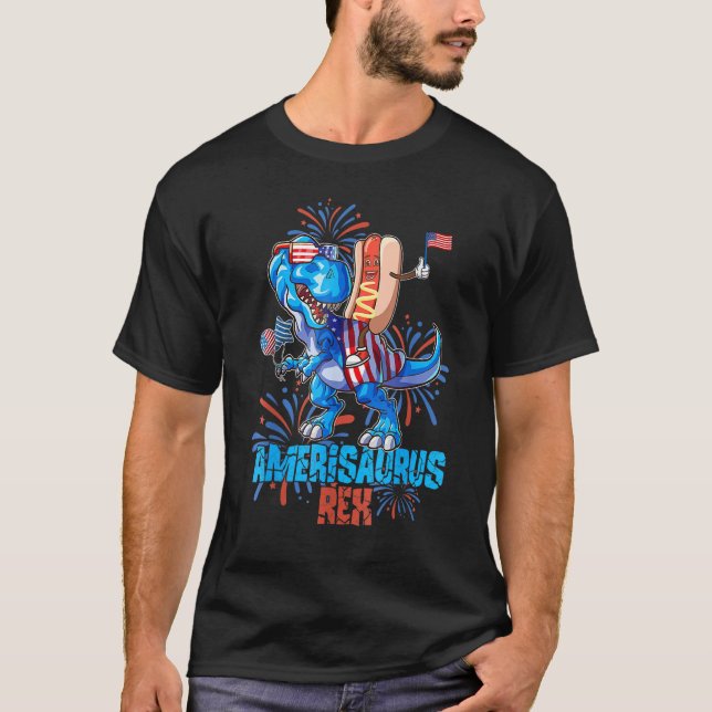 Hotdog Rex Dinosaur 4th of July Amerisaurus T-Shirt (Vorderseite)