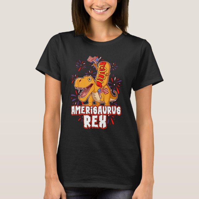 Hotdog Rex Dinosaur 4th of July Amerisaurus T-Shirt (Vorderseite)