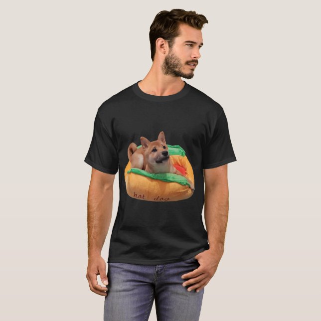 Hotdog Shiba Shirt-Schwarzes T-Shirt (Vorne ganz)