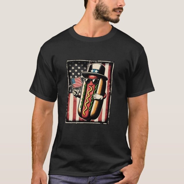 Hotdog Sonnenbrillen American Flag USA 4. Juli Fu T-Shirt (Vorderseite)