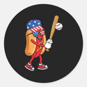 Hotdog spielt Baseball United States Independence Runder Aufkleber