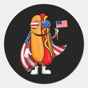 Hotdog Sungles Amerikanische Flagge USA Lustig 4. Runder Aufkleber
