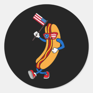 Hotdog Sungles Amerikanische Flagge USA Lustig 4. Runder Aufkleber