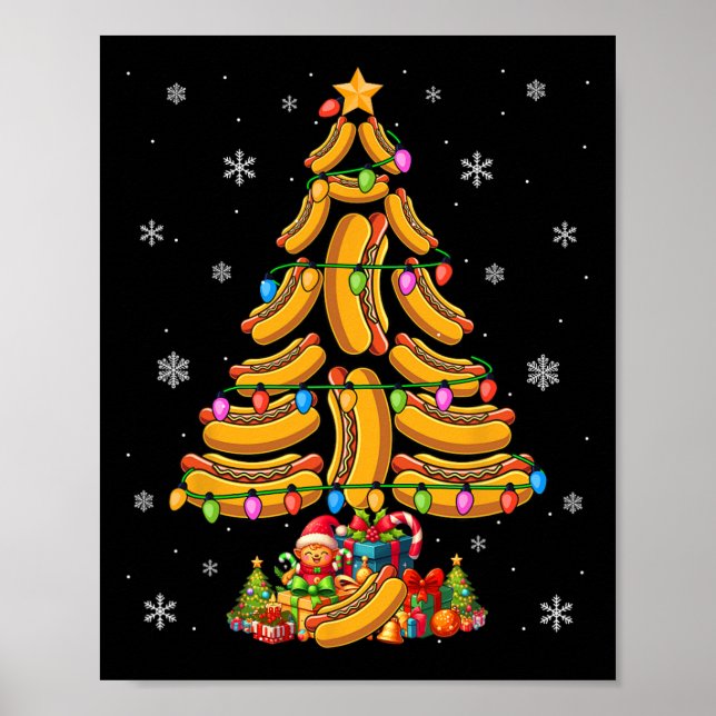 Hotdogs Christmas Tree farbenfrohe Lichter Funny F Poster (Vorne)