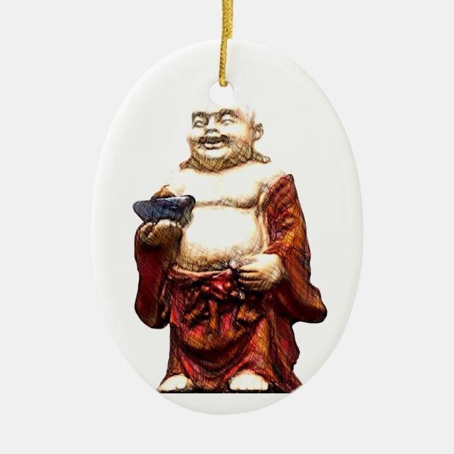 Hotei, das Buddha lacht Keramik Ornament (Vorne)