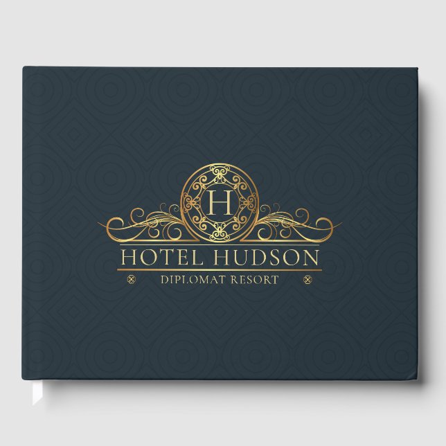 Hotel Branding Luxury Gold Blue Gästebuch (Vorderseite)