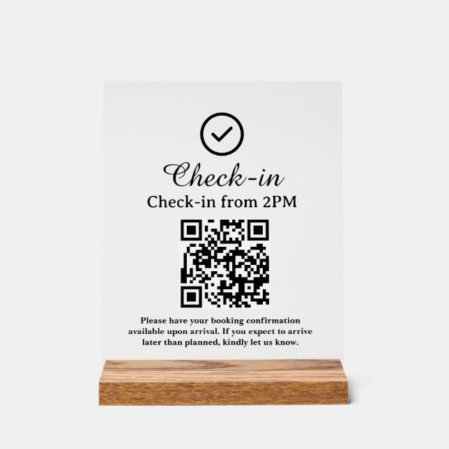 Hotel Check-in QR-Code Scan Acrylschild (Vorderseite)